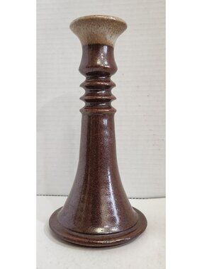 Vintage Handcrafted Stoneware Bud Vase, Candle holder With Brown Glaze Finish